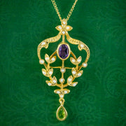 Edwardian Suffragette Style Pendant Necklace Amethyst Pearl Peridot 