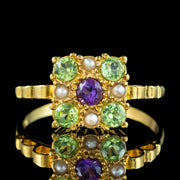 Edwardian Style Suffragette Cluster Ring Amethyst Peridot Pearl 