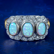 Edwardian Style Opal Cluster Ring Silver 18ct Gold Gilt