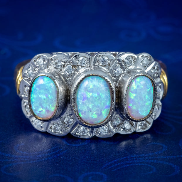 Edwardian Style Opal Cz Cluster Ring 