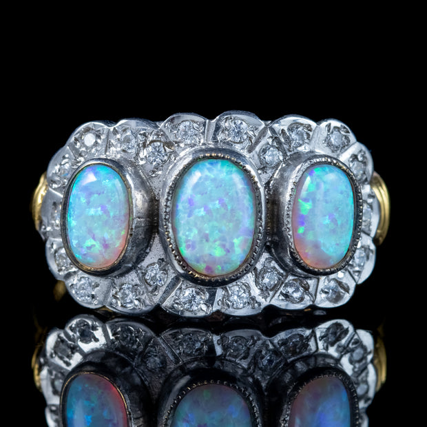 Edwardian Style Opal Cluster Ring Silver 18ct Gold Gilt