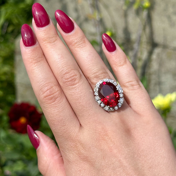 Edwardian Style Synthetic Ruby CZ Cocktail Ring