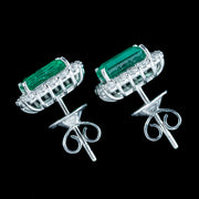 Art Deco Style Emerald Diamond Stud Earrings 18ct Gold 4.28ct Emerald