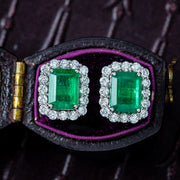 Art Deco Style Emerald Diamond Stud Earrings 18ct Gold 4.28ct Emerald