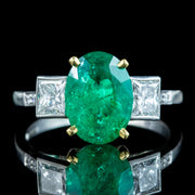 Art Deco Style Emerald Diamond Trilogy Ring 2.51ct Emerald With Cert