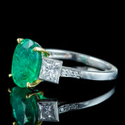 Art Deco Style Emerald Diamond Trilogy Ring 2.51ct Emerald With Cert