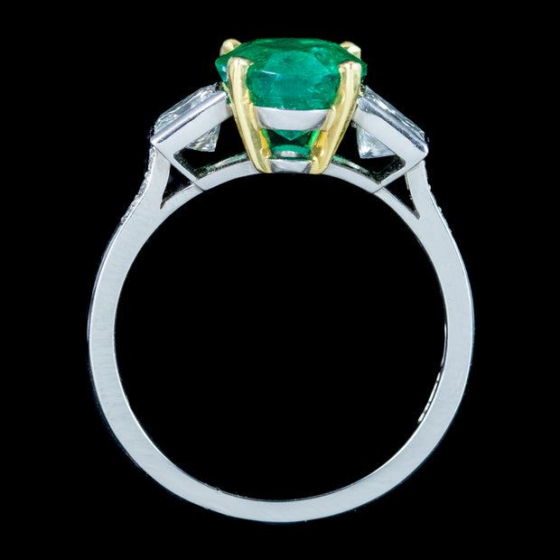 Art Deco Style Emerald Diamond Trilogy Ring 2.51ct Emerald With Cert