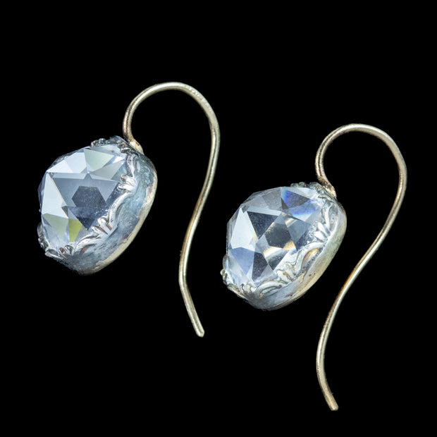 Georgian Style Rose Cut Paste Earrings Silver 18ct Gold