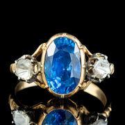 Georgian Style Sapphire Diamond Trilogy Ring 3ct Sapphire With Cert