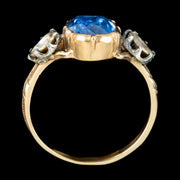 Georgian Style Sapphire Diamond Trilogy Ring 3ct Sapphire With Cert