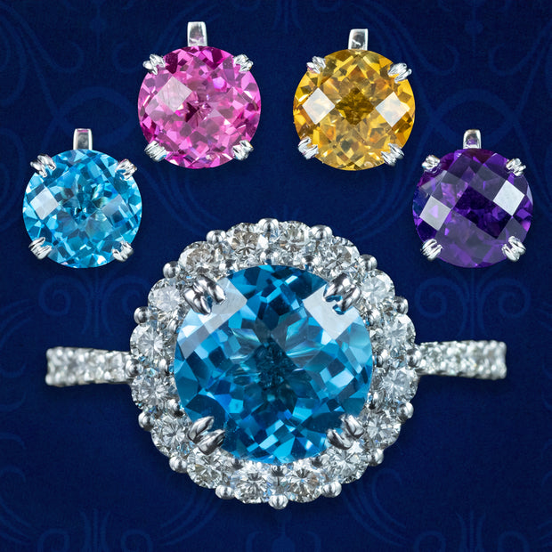 Interchangeable Multi-Gemstone Cluster Ring With Box