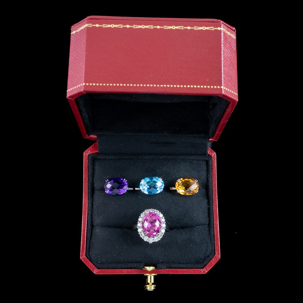 Interchangeable Multi-Gemstone Cluster Ring With Box