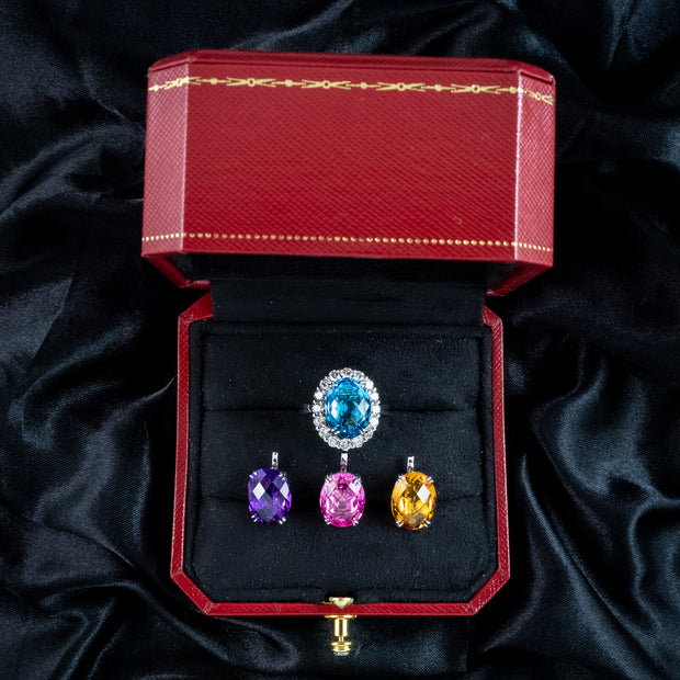 Interchangeable Multi-Gemstone Cluster Ring With Box