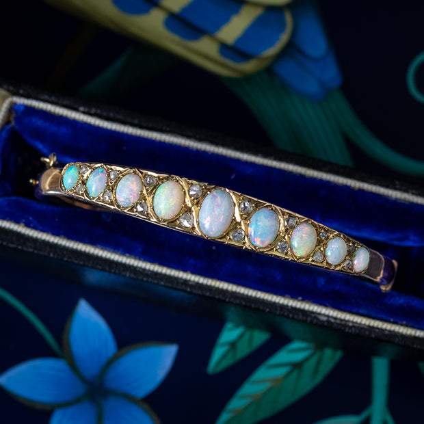 Antique Victorian Opal Diamond Bangle 18ct Gold