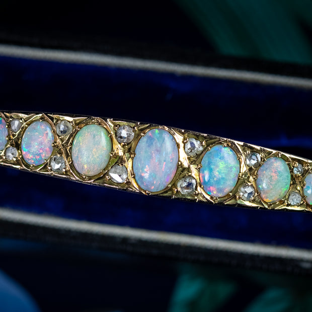 Antique Victorian Opal Diamond Bangle 18ct Gold