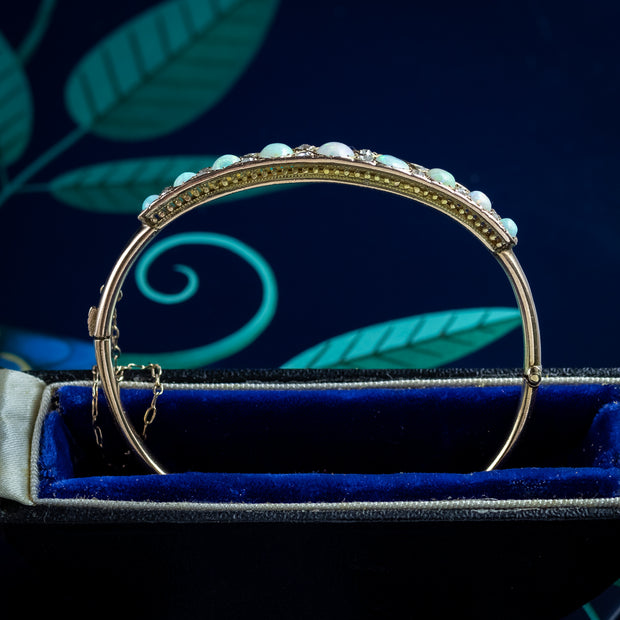 Antique Victorian Opal Diamond Bangle 18ct Gold