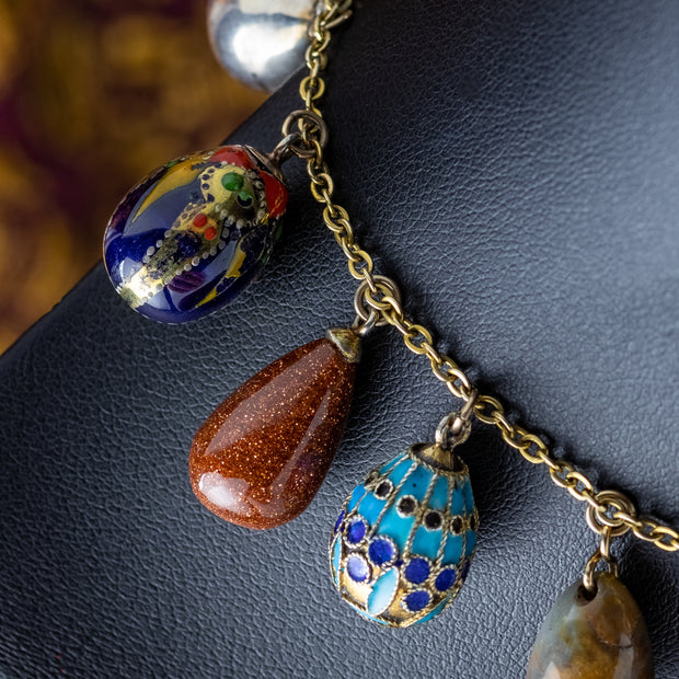 Vintage Gemstone Egg Dropper Necklace 9ct Gold