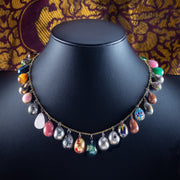 Vintage Gemstone Egg Dropper Necklace 9ct Gold