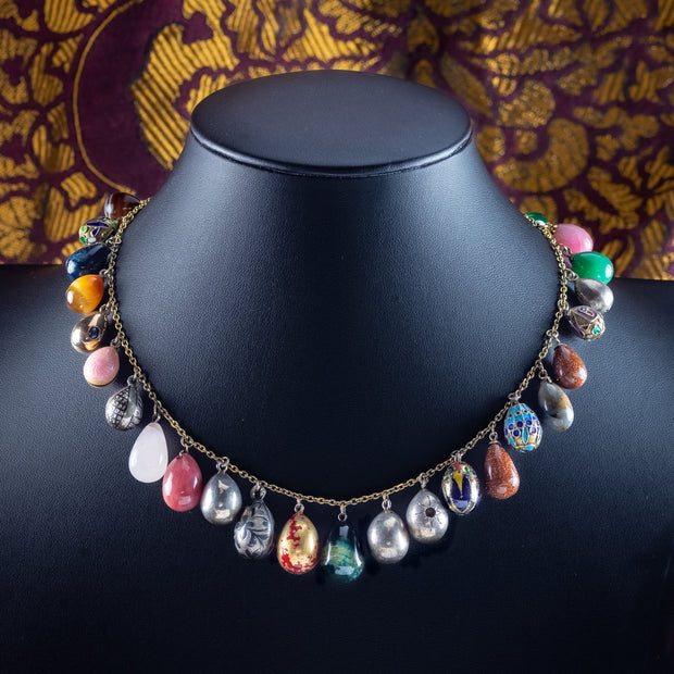 Vintage Gemstone Egg Dropper Necklace 9ct Gold