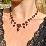 Antique Victorian Bohemian Garnet Floral Dropper Necklace