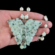 Kiwi Jasper Pearl Butterfly Bead Necklace Sterling Silver