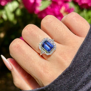 Art Deco Style Tanzanite Diamond Cluster Ring 3.55ct Tanzanite