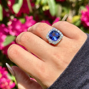 Edwardian Style Tanzanite Diamond Cluster Ring 5.94ct Tanzanite