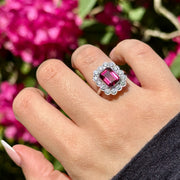 Edwardian Style Pink Tourmaline Diamond Cluster Ring 3.10ct Tourmaline