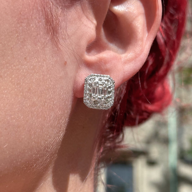 Art Deco Style Diamond Cluster Stud Earrings 2.25ct Total