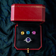 Interchangeable Multi-Gemstone Cluster Ring With Box