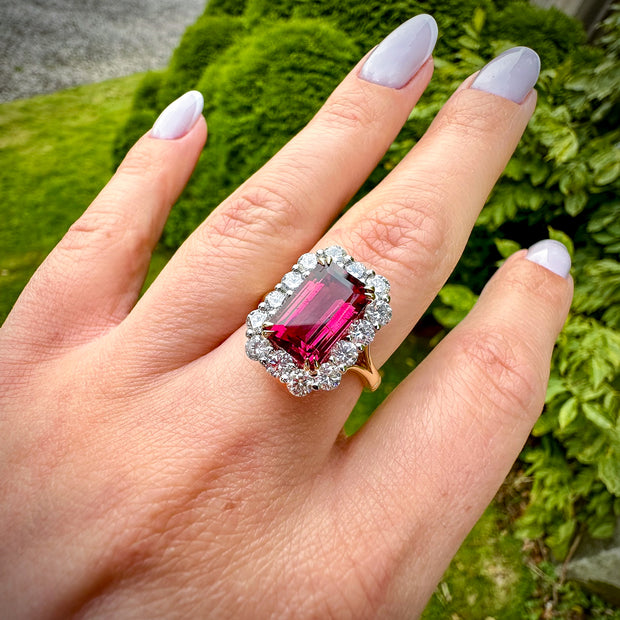 Edwardian Style Tourmaline Diamond Cluster Ring 3.86ct Pink Tourmaline
