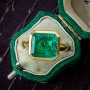 Art Deco Style Emerald Solitaire Ring 6.21ct Colombian Emerald With Cert