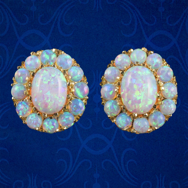 Victorian Style Opal Cluster Earrings Silver 18Ct Gold Gilt Studs