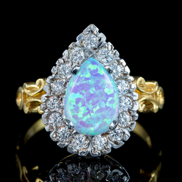 Victorian Style Opal CZ Teardrop Cluster Ring 