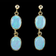 Victorian Style Opal Double Drop Stud Earrings 9ct Gold