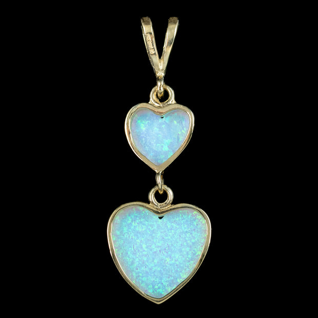 Victorian Style Opal Double Heart Pendant 9Ct Gold