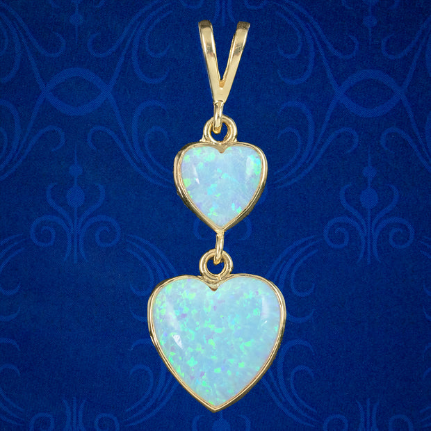 Victorian Style Opal Double Heart Pendant 9Ct GoldVictorian Style Opal Double Heart Pendant 9Ct Gold