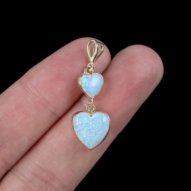 Victorian Style Opal Double Heart Pendant 9Ct Gold