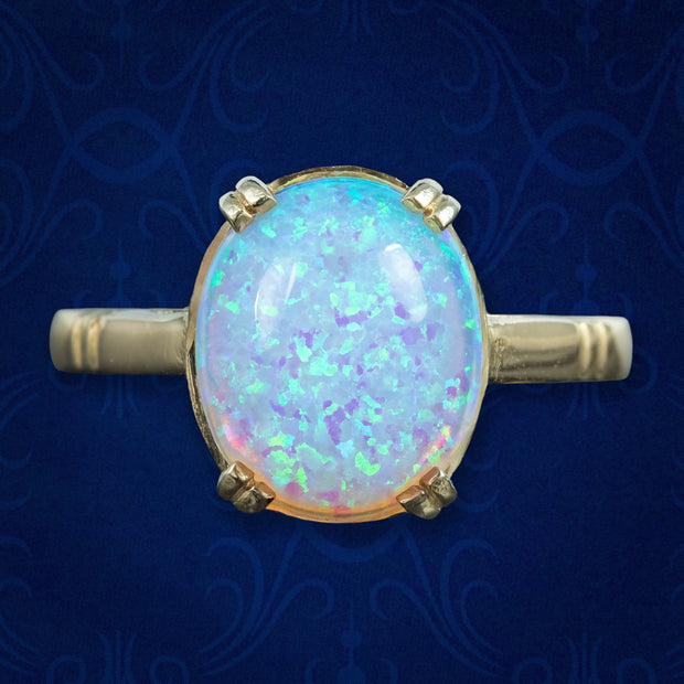 Victorian Style Opal Solitaire Ring 3ct Cultured Opal