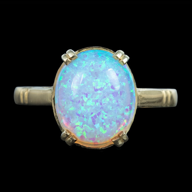 Victorian Style Opal Solitaire Ring 3ct Cultured Opal