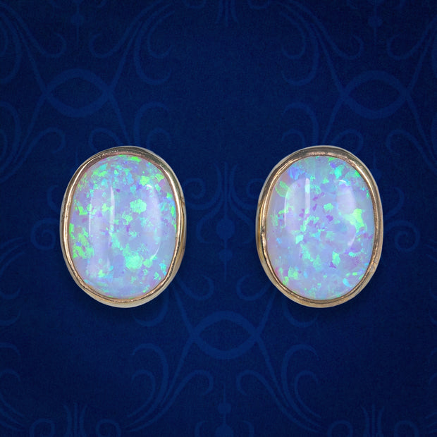Edwardian Style Opal Stud Earrings 9ct Gold