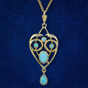 Victorian Style Opal Pendant Necklace 18ct Gold On Sterling Silver
