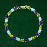Amethyst Peridot Opal Tennis Bracelet 9ct Gold