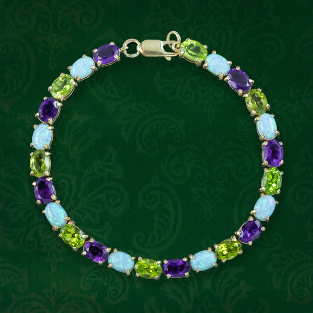 Amethyst Peridot Opal Tennis Bracelet 9ct Gold