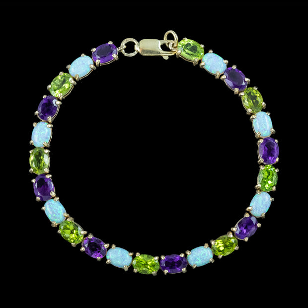Amethyst Peridot Opal Tennis Bracelet 9ct Gold