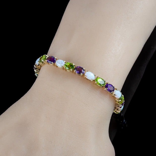 Amethyst Peridot Opal Tennis Bracelet 9ct Gold