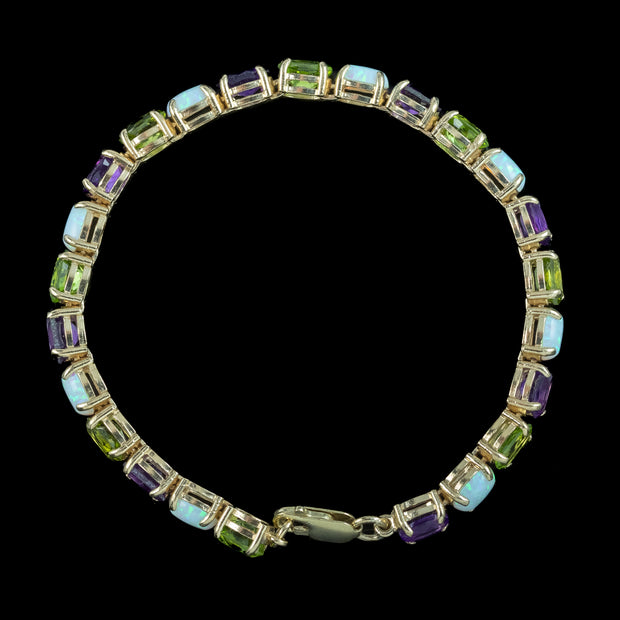 Amethyst Peridot Opal Tennis Bracelet 9ct Gold