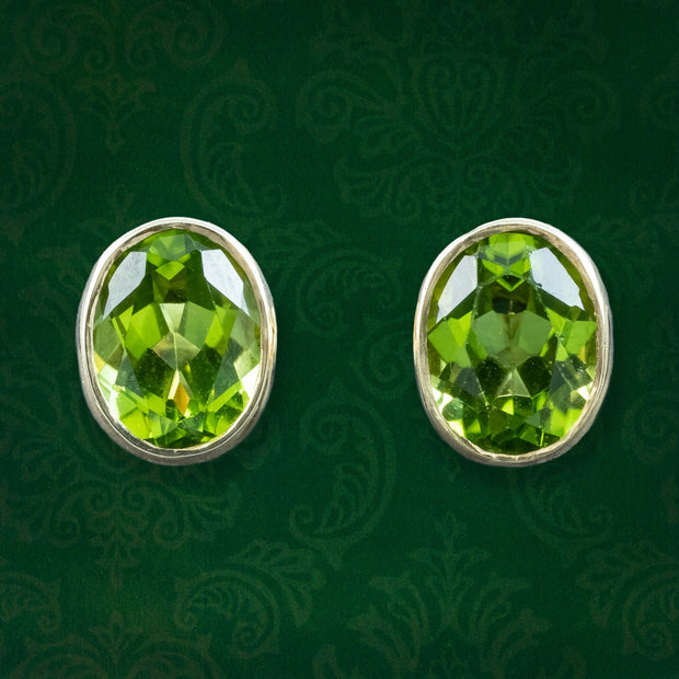 Edwardian Style Peridot Stud Earrings 9ct Gold 