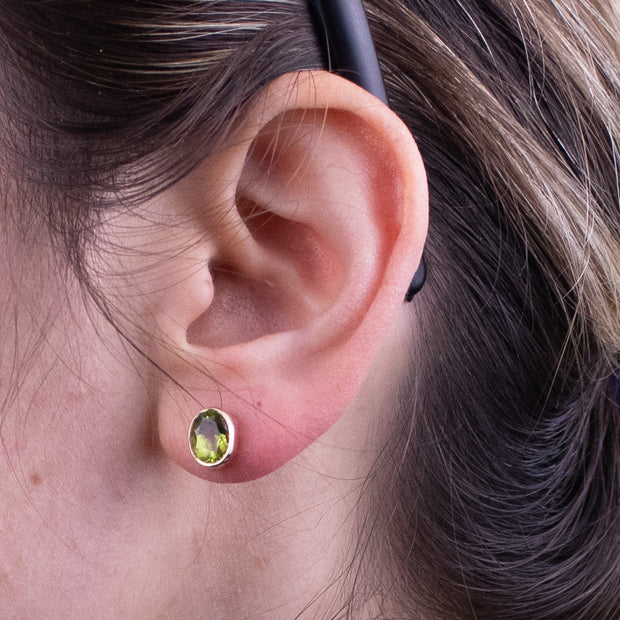 Edwardian Style Peridot Stud Earrings 9ct Gold 