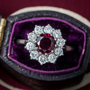 Vintage Ruby Diamond Daisy Cluster Ring 1ct Ruby